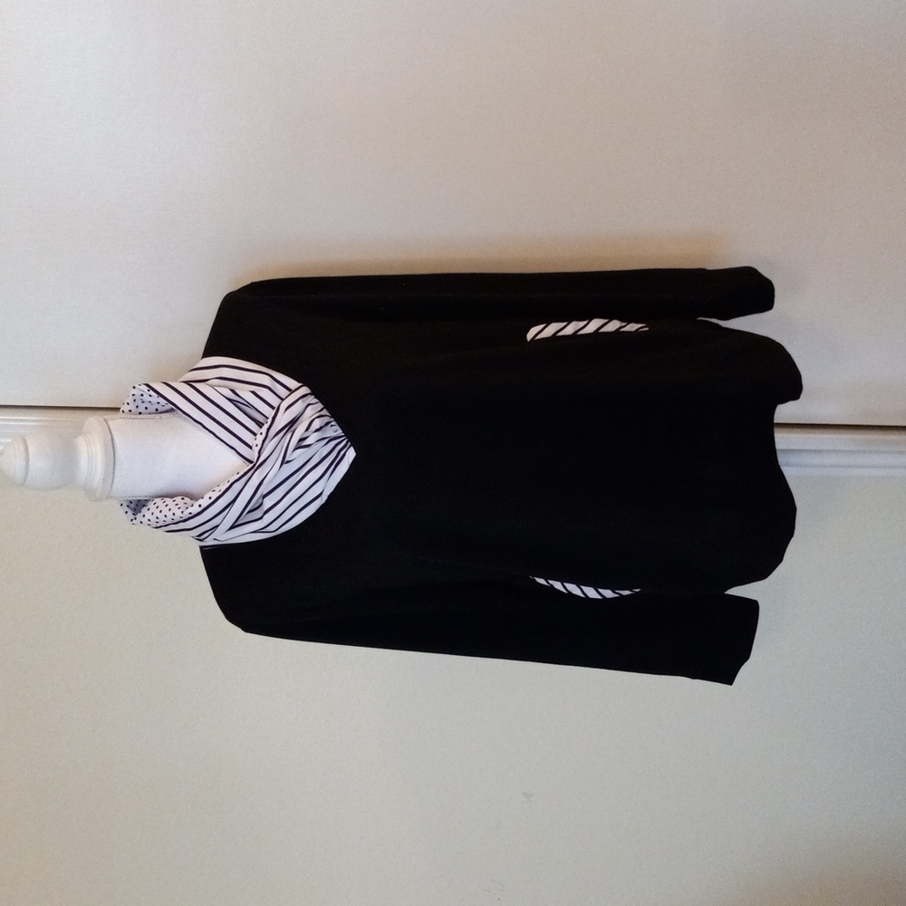 🖤🤍Warm & Cozy Cotton Knit Top With Beautiful Black & White Inset Collar Sz XL